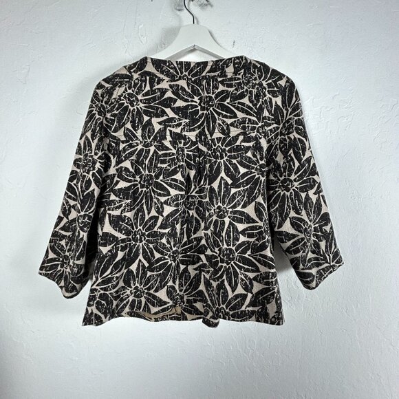 Michael Kors Womens Floral Print Linen Blazer Jacket Medium Black Button Front - Picture 2 of 9